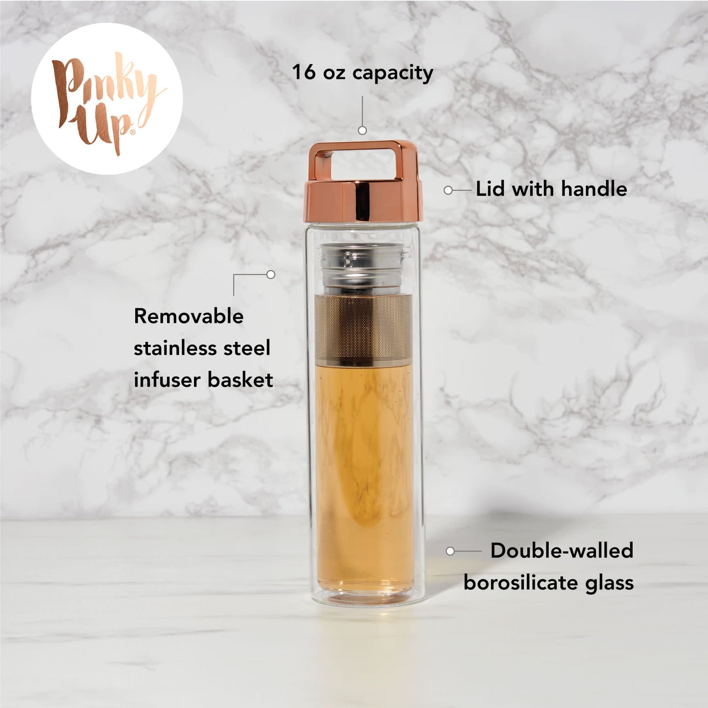 Dylan Rose Gold Glass Travel Infuser Mug - Wisdom of the Womb