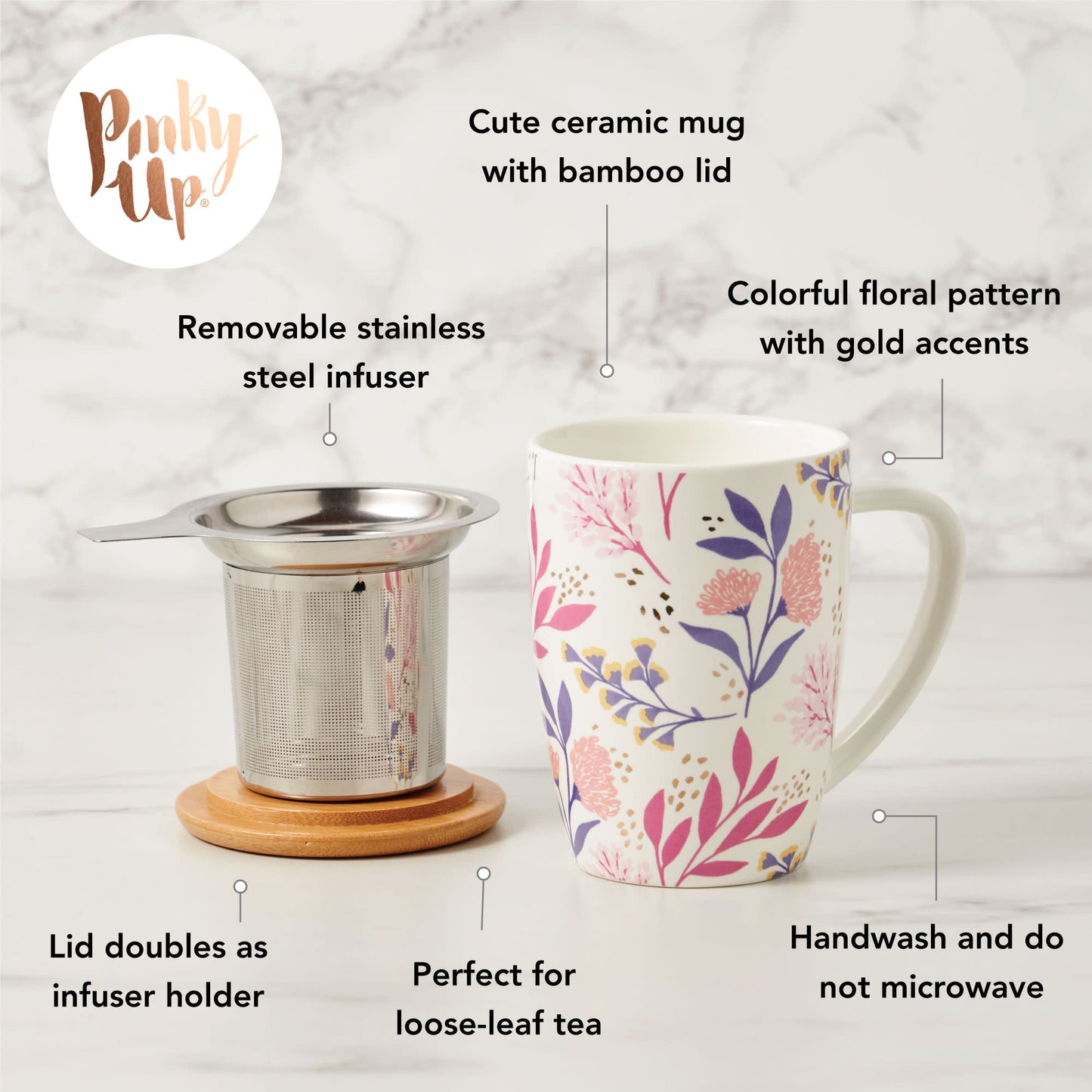 Bailey: Botanical Bliss Ceramic Tea Mug & Infuser - Wisdom of the Womb
